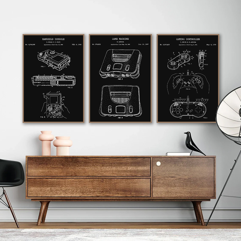 빈티지 게임 콘솔 블루프린트 포스터 및 프린트 게임 벽 - Gaming Console Picture 리뷰 및 가격